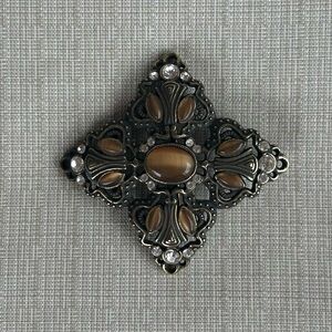 Ornate Brass, Tiger Eye & Rhinestone Belt Buckle